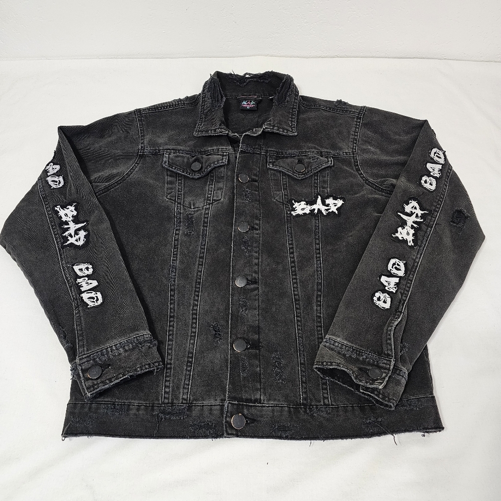 2019 XXX Tentacion Bad Vibes Forever Black Trucker Denim Jacket Men's Medium
